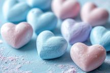 Pastel Hearts Assortment: Soft Colors on Blue Surface for Valentine's Day Concept